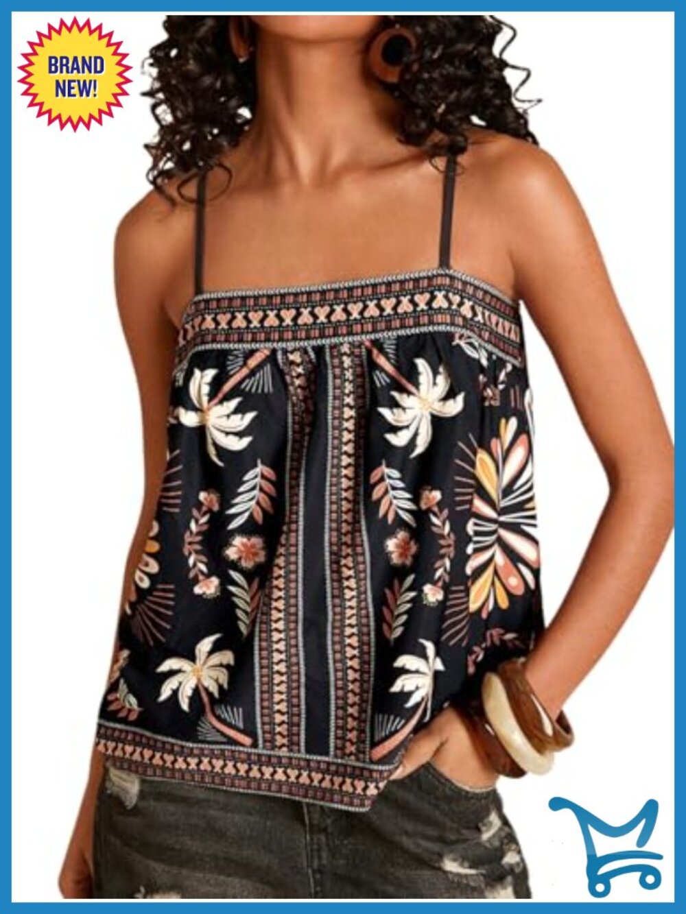 RoseSeek Floral Boho Tank Top Spaghetti Strap Vacation Summer Sleeveless